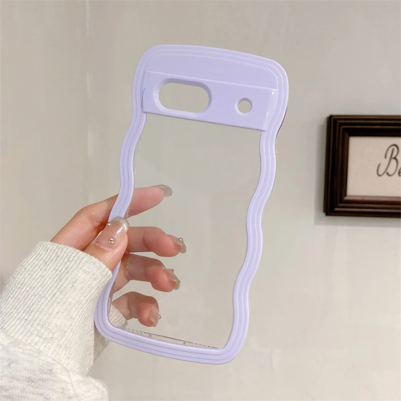 thumbnail image 1 of Funda de teléfono transparente Ins Cute Wave para Google Pixel 9 A Pro 8 7 Color de macarrón para niñas, funda transparente creativa a prueba de golpes, 1 of 4