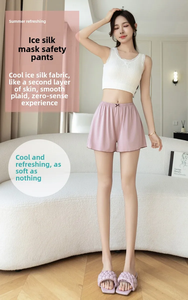 Pyjama Hosen Frauen Eis Seide Hosen Sommer Dünne Leggings Lose Atmungsaktive Plus Größe Mädchen Hause Shorts Weiß Pyjama Hosen Damen – Detail 2