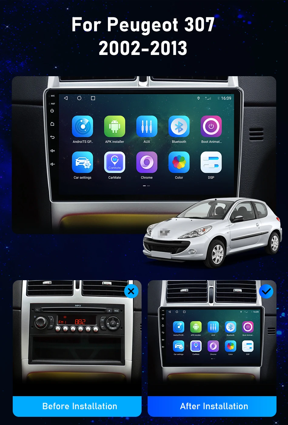Srnubi 2Din Android Auto Radio Multimidia Video Player Auto Stereo Für Peugeot 307 SW 307CC 307 SW 2002-2013 carplay dvd Kopf Einheit – Detail 3