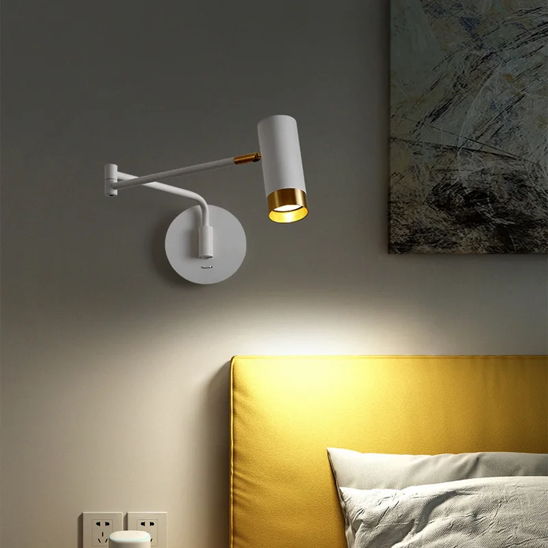 Adjustable LED Beside Wall Lights Touch Sensor Switch Long Pole Arm Folding Reading Wall Lamp White Black Gold