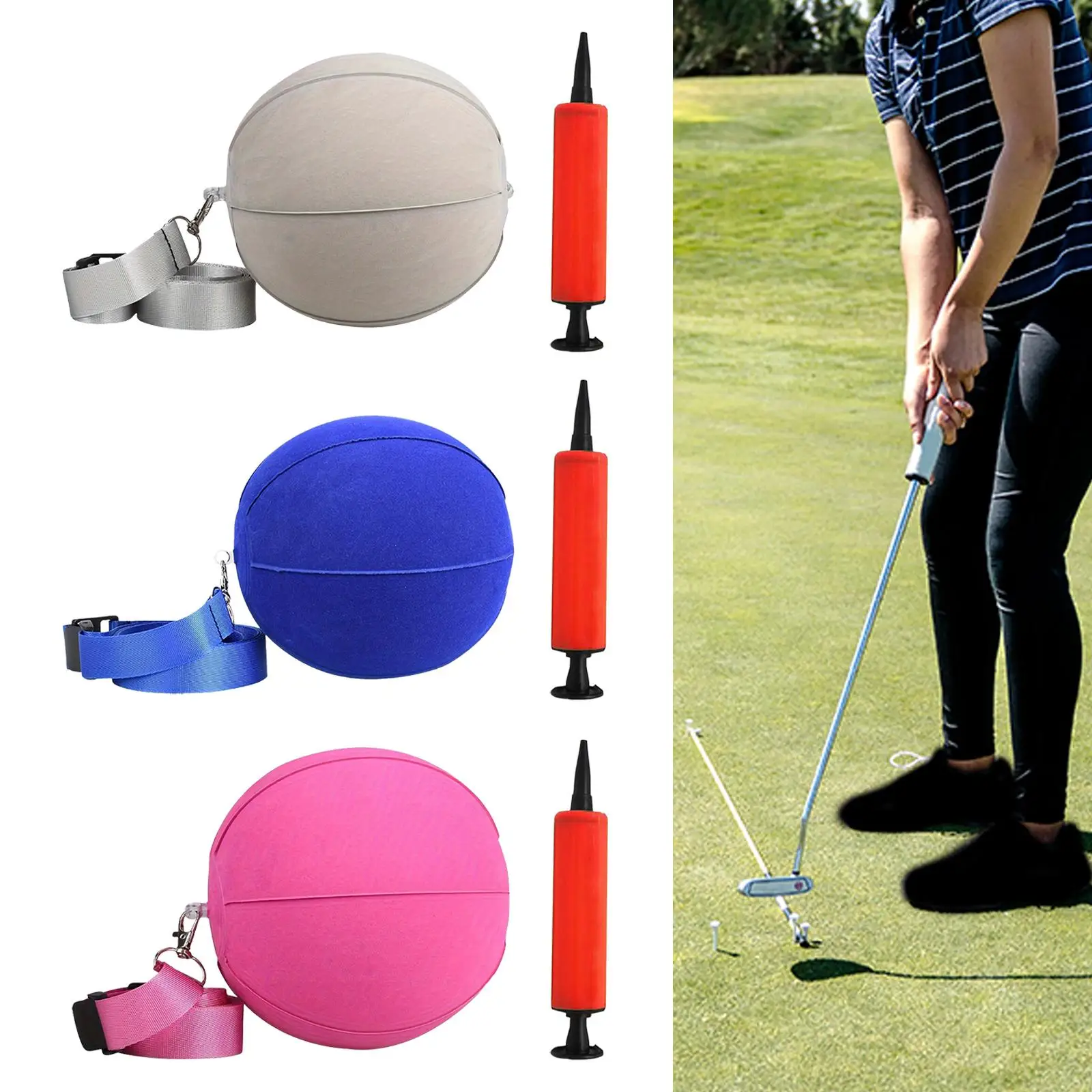 Golf Swing Trainer Ball Aid Golf Smart Ball with Pump Practice Golf Inflatable Ball for Adult Player Beginner Men Women Golfer