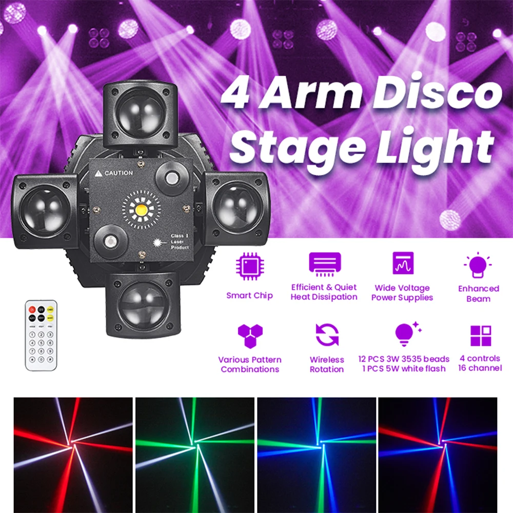 48W Mini Disco Lights 4 Arm Moving Head DJ Light DMX512 LED Beam Strobe Effect RGBW Party Nightclub Bar Stage Light led light disco light moving beam light led stage light mini led stage light