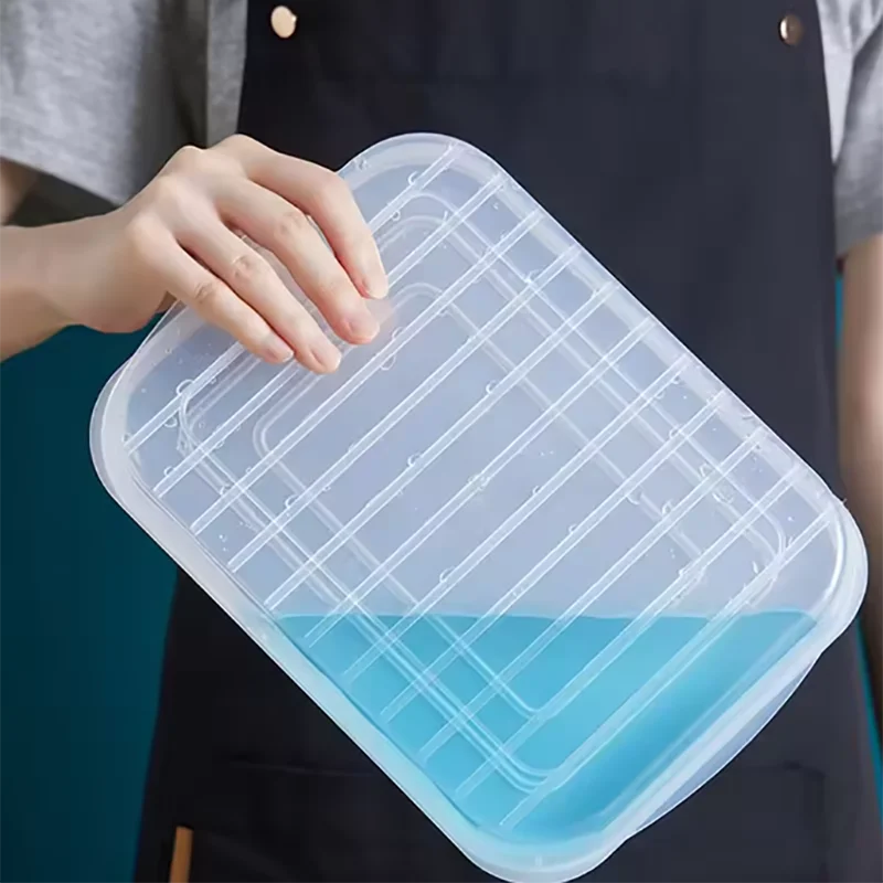 1pc Transparent With cover Grid Refrigerator Large Capacity Storage Box Frozen Meat Compartment Food Sub-packed Kitchen Tools