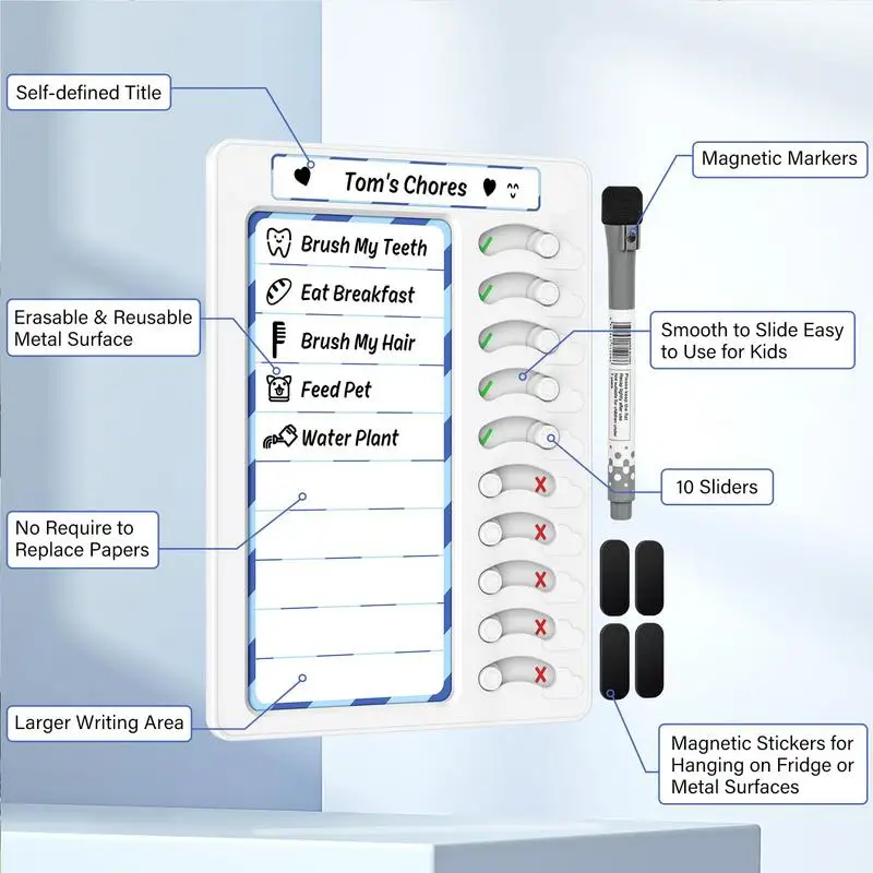 Dry Erase Checklist Board White Board Planner and Grocery List Organizer Kitchen Refrigerator With10 Sliders And Magnetic Marker