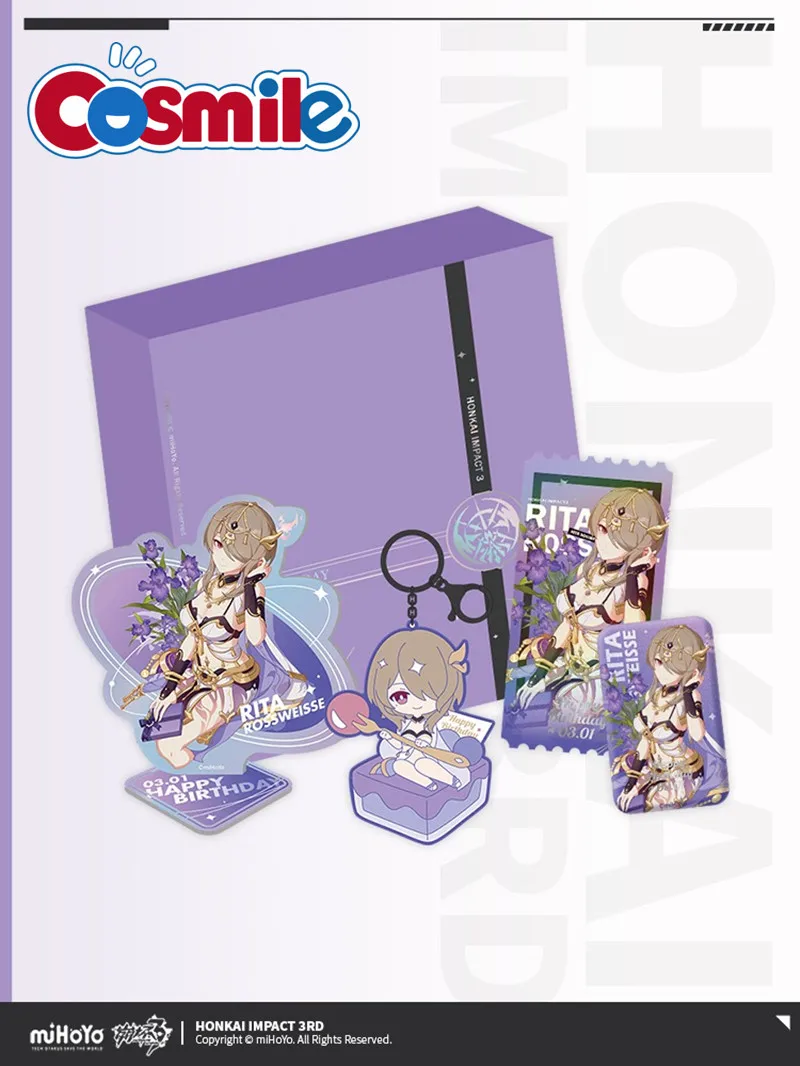 

Cosmile Honkai Impact 3rd Rita Rossweisse 2023 Birthday Gift Box Stand Keychain Badge Display Official Game Cosplay C Pre-sale