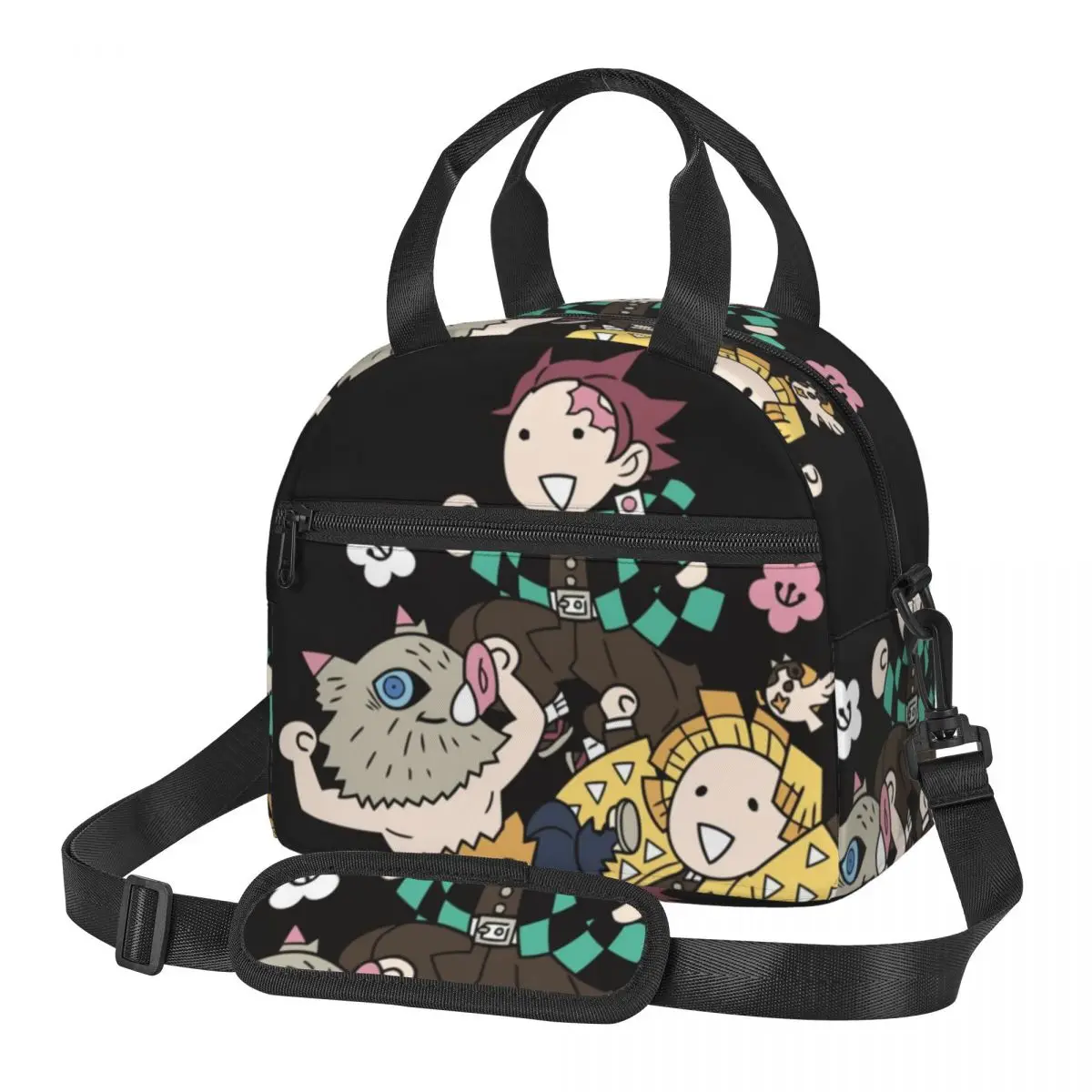 Kimetsu No Yaiba Demon Slayer Lunch Bags Insulated Bento Box Lunch Tote Picnic Bags Cooler Thermal Bag for Woman Student Office