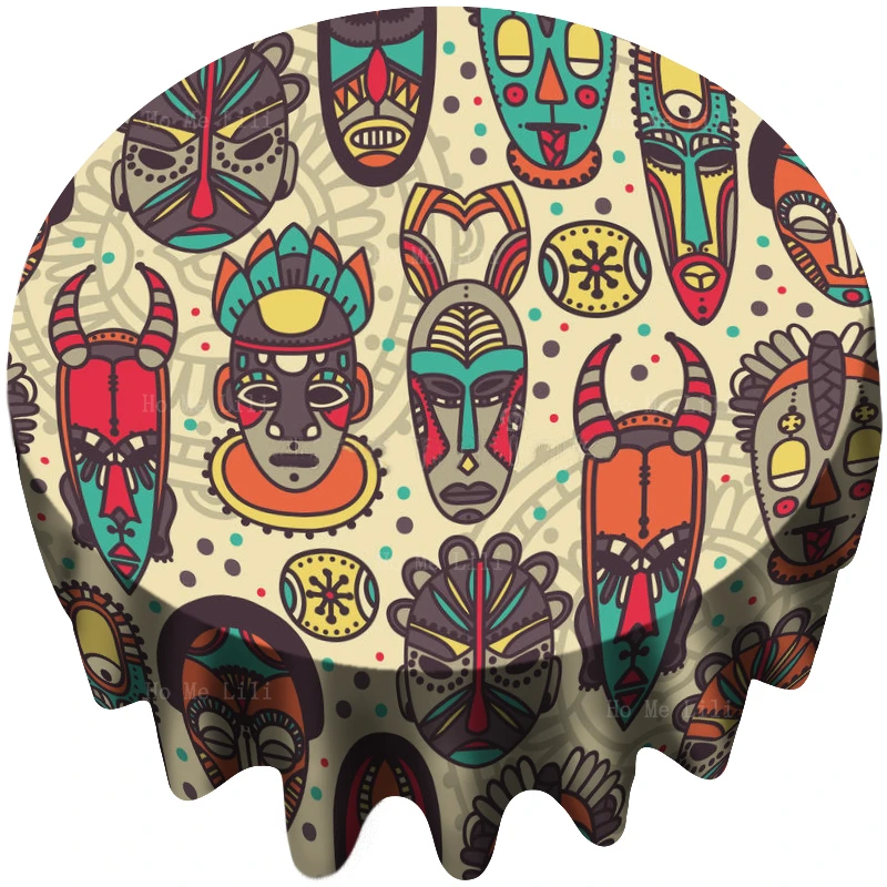 

The Charming Primitive Tribal Culture African Unique Mask Mysterious And Wild Round Tablecloth By Ho Me Lili For Tabletop Decor