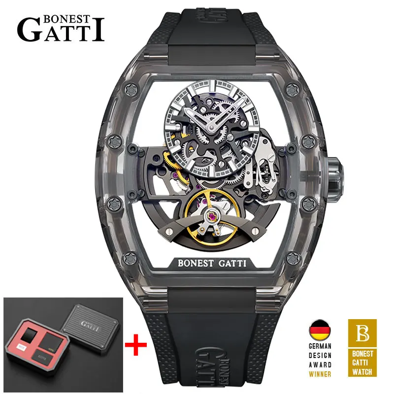 BONEST GATTI 2025 New Men Automatic Watch Tonneau Mechanical Wristwatch
