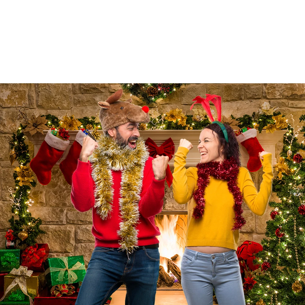 Beenle Merry Christmas Photography Background Tree Gift Window Fireplace Portrait Family Party Decor Backdrop for Photo Studio photo backdrop