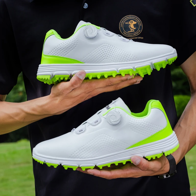 

Professional Mens Gole Shoes White Green Waterproof Golf Sneakers Quick Lacing Golfing Footwear Men Size 39-45 Walking Shoes