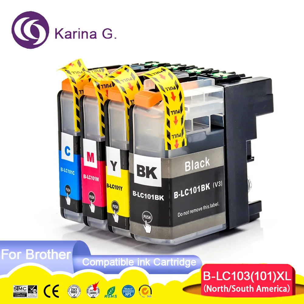 10PCS Compatible for LC101 LC103 Ink Cartridge Suit for Printer MFC-J285DW J450