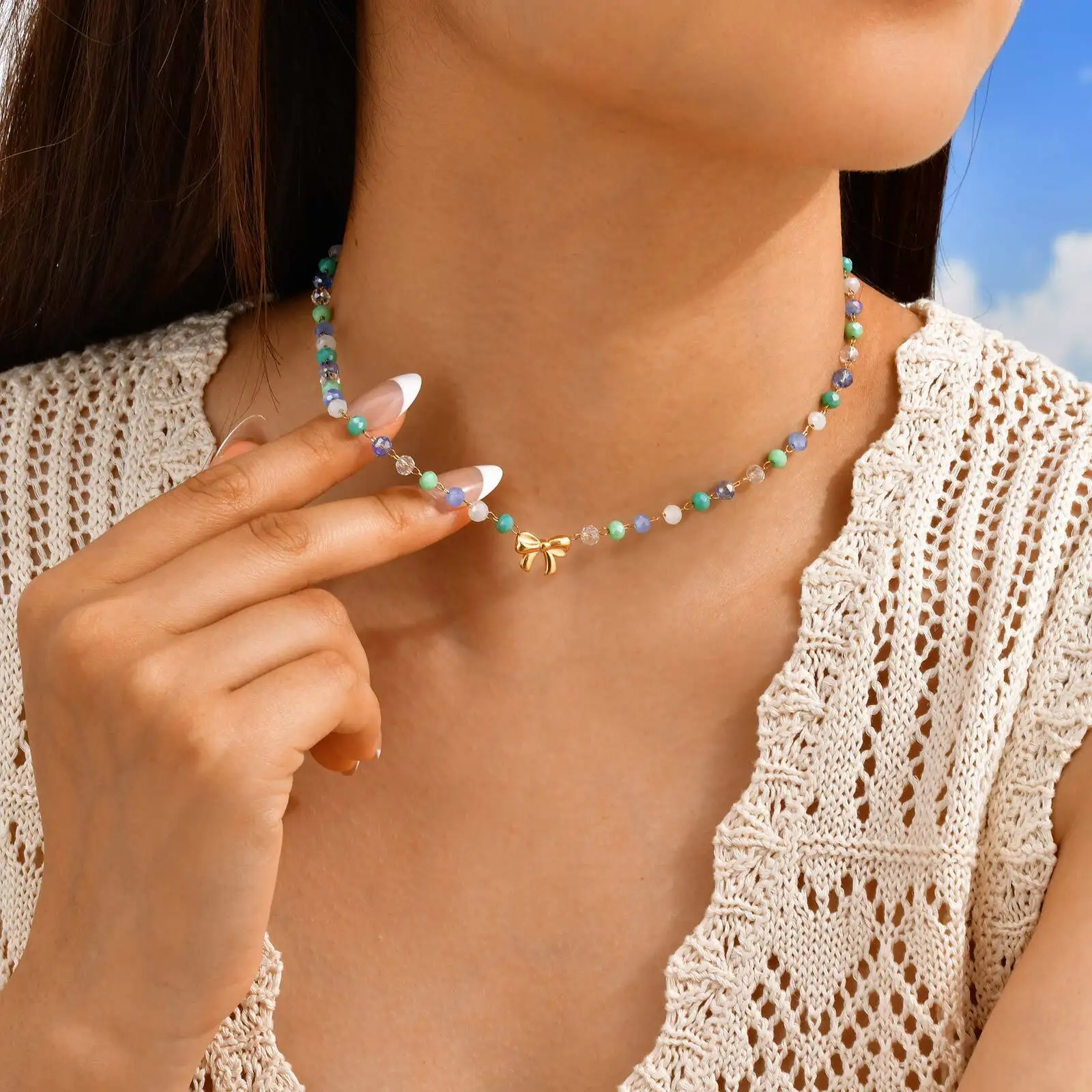 Vnox Colored Beaded Necklace For Women Bohemian Fashion