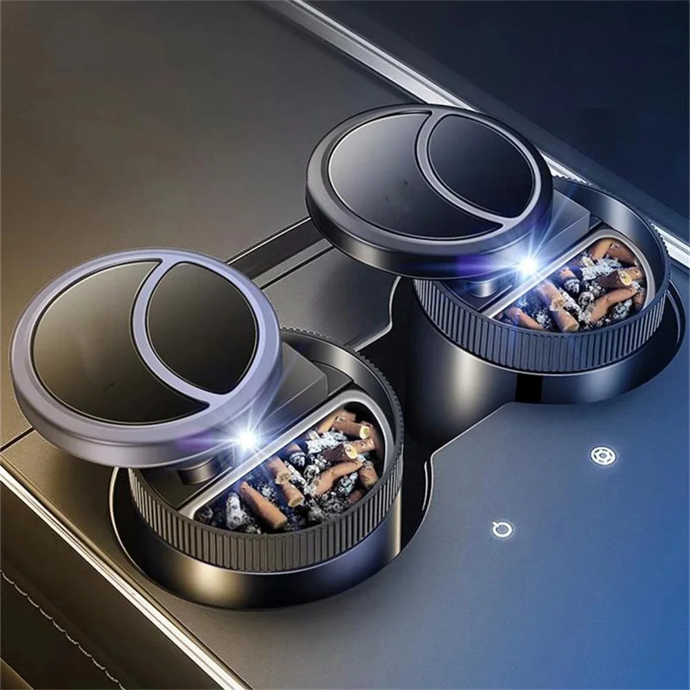 

Car Smart Ashtray with LED Light Cigar Cigarette Ashtray Anti Smell Automatic Cup Hold Infrared Sensor Metal Smokeless Ashtray