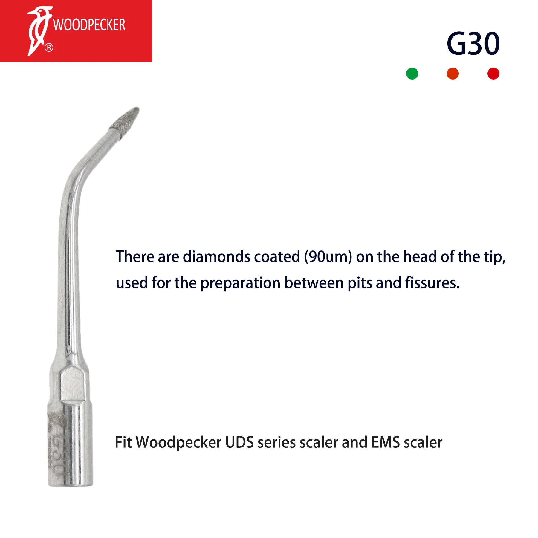

Woodpecker Dental Ultrasonic Scaler Tips Diamond Coated Fit EMS UDS G30