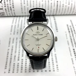 Elegant Men's Manual Mechanical Watch with Black Leather Strap and White Dial (01)