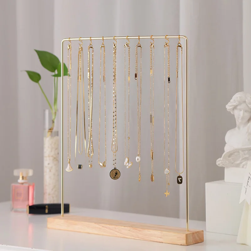Wooden Gold Metal 10 Hooks Bracelets Necklaces Jewelry Stad Necklace Organizer Display Jewelry Holder
