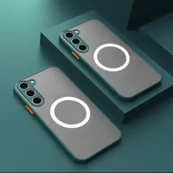 Frosted Matte Magnetic Phone Case with MagSafe Wireless Charging Compatibility - S24FE (DarkGreen)