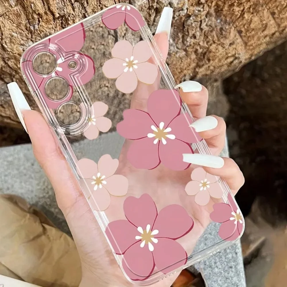 Pink Large Flower Transparent Silicone Phone Case