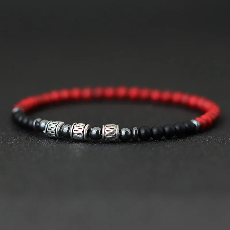 Einzigartige 4mm Stein Armband Männer Frauen Natürliche Lava Lapislazuli Obsidian Perlen Elastische Braclet Sanskrit Brazalete Geschenk Für Liebhaber – Detail 5