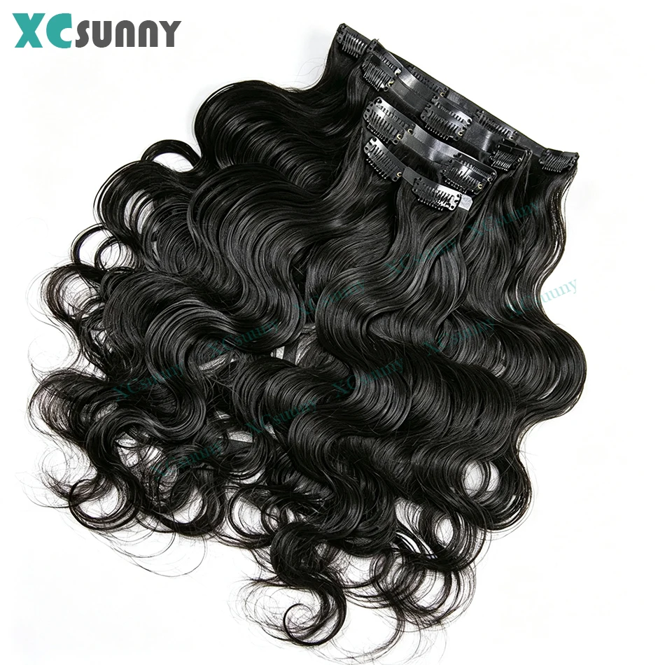 Seamless PU Clip Ins Hair Extensions Human Body Wave Double Drawn PU Skin Weft Clip Hair Extensions 100g 120g For Black Women 1