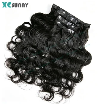 Seamless PU Clip Ins Hair Extensions Human Body Wave Double Drawn PU Skin Weft Clip Hair Extensions 100g 120g For Black Women 1