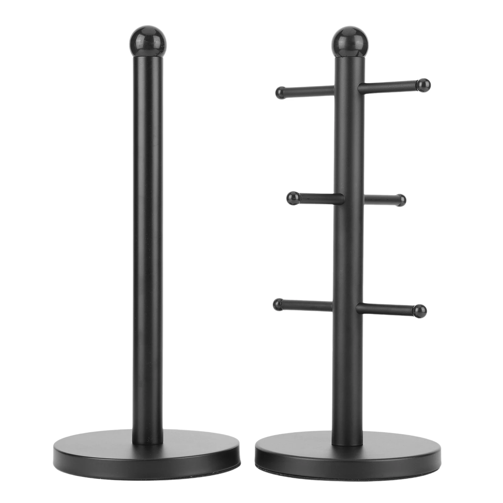 6 Cup Mug Holder with Paper Towel Roll Holder Free-Standing Cup Rack (Black): 3 - 5 Days Free Delivery Only UK