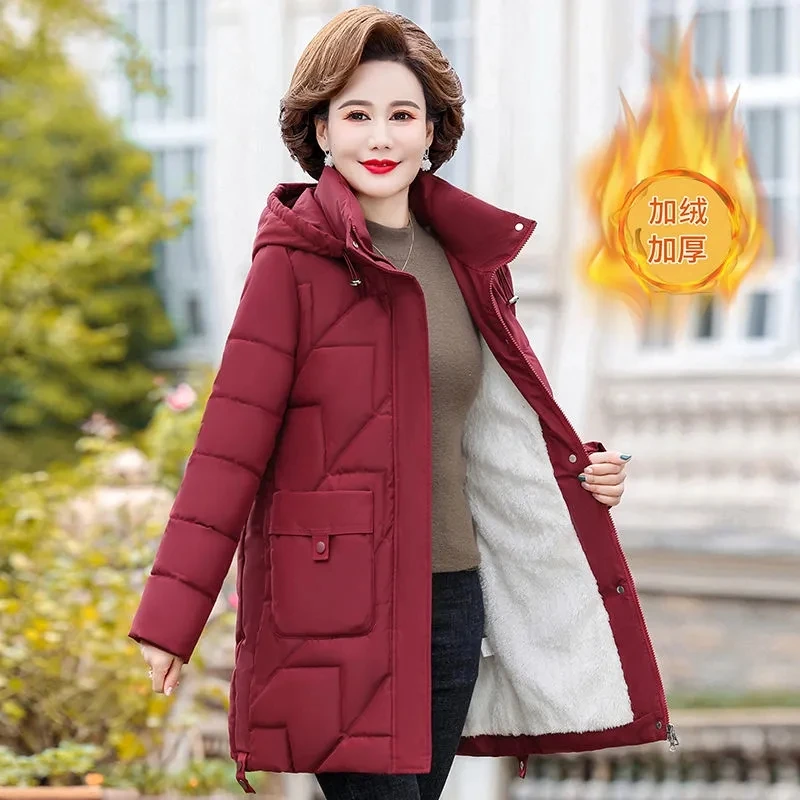 

Mid-Long Parka Women Winter Jacket Mother Velvet Cotton Coat Women Padded Coat Winter Parkas Jacket Hooded Female Outerwear 7XL
