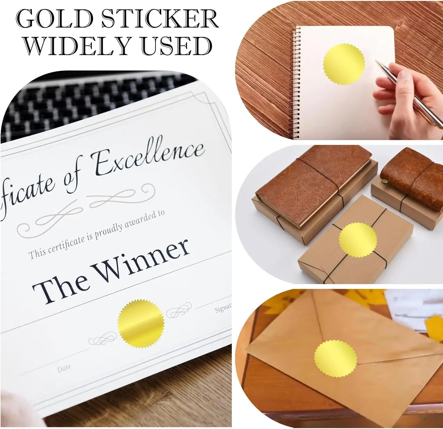 500Pcs Gold Embossed Stickers Envelope Seals 1.75Inch Metallic Foil Package Envelope Certificate Wafer Seals for Greeting Cards