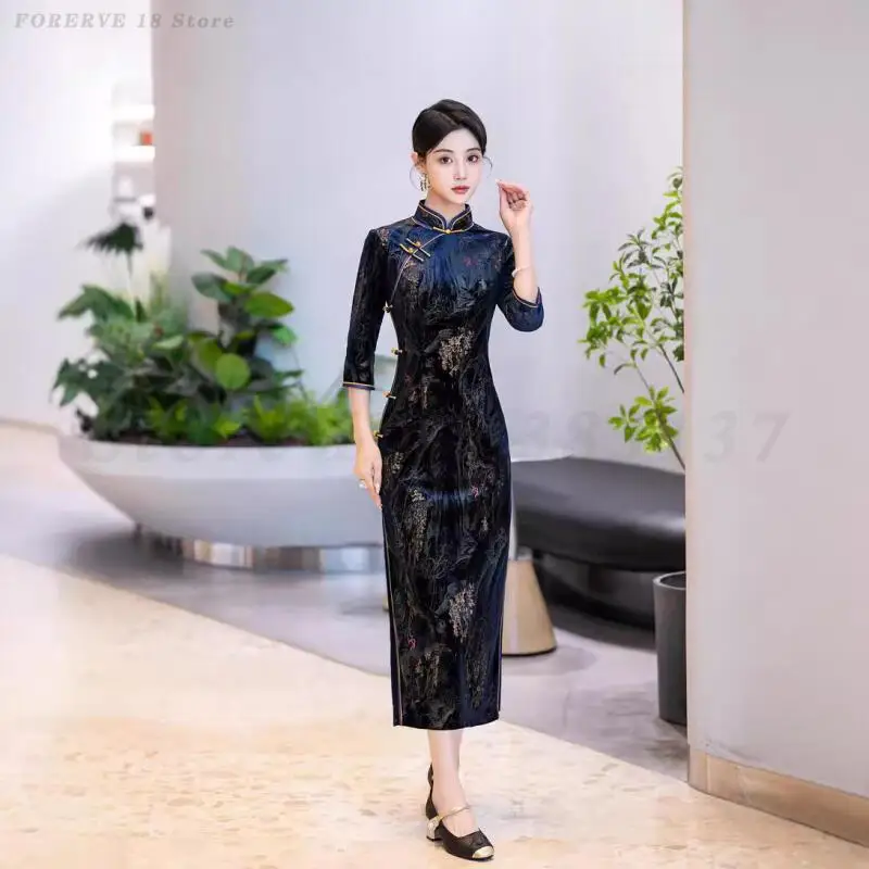 Ʈ   Cheongsam   Qipao ο ߱ Ÿ 巹   ο Vestidos μ ī ߱ 巹 5XL