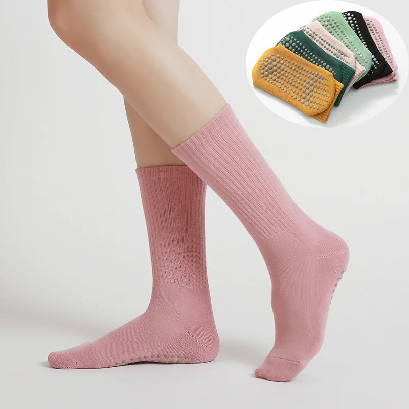 

Yoga Socks Women's Middle Tube Terry Pilates Socks Solid Color Cotton Dispensing Glue Non-slip Sports Floor Socks for Woman Sox
