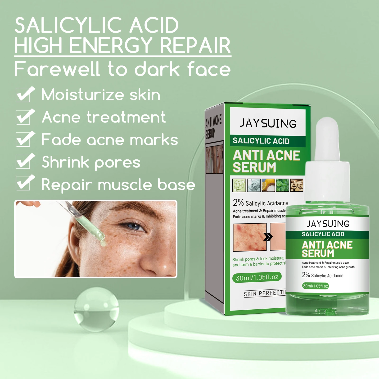 Salicylic Acid Acne Removal Face Serum Pimple Treatment Anti Blackhead Oil Control Shrink Pore Soften Facial Moisturizer Essence 5