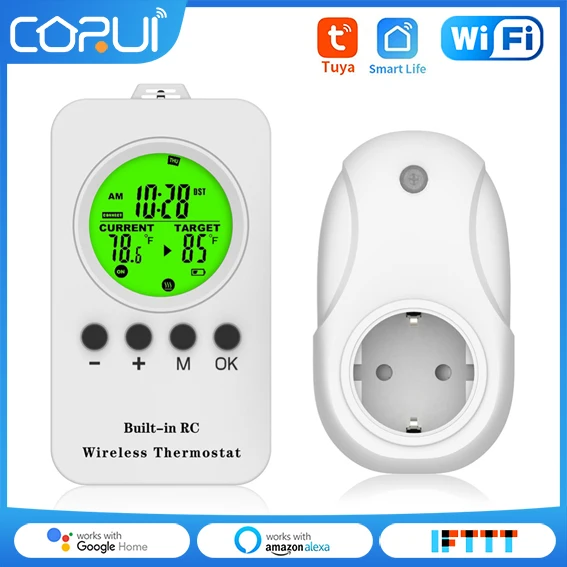 

CORUI Tuya Smart Socket Temperature Controller Wifi Switch Mobile Phone App Timed Remote Control Electrical Plugs Adaptors