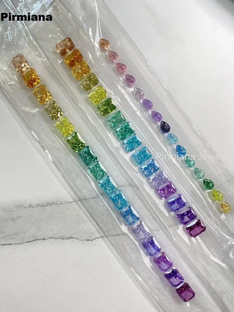 Pirmiana Custom Gradient Crushed Ice Cutting Radiant Cubic Zircona Loose Stone Set for DIY Jewelry Ring Bracelet  Making