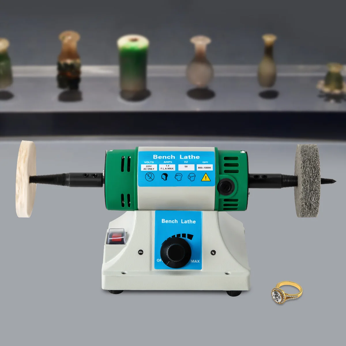 320W AC Polisher Machine Adjustable Variable Speed Multi-function Jewelry Rock Polishing Buffer Bench Lathe with 2 Cloth Wheels — view 3