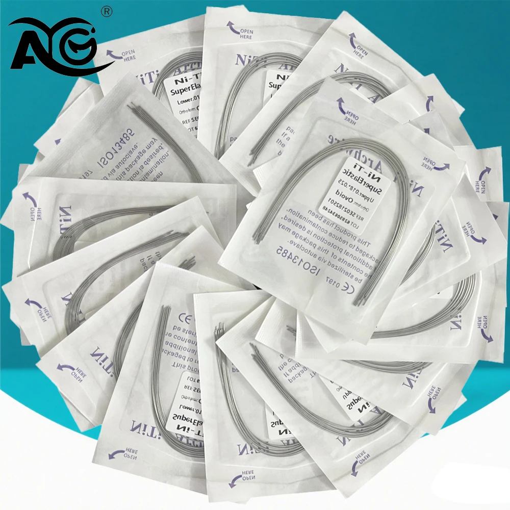 Paquete de 10 cables de arco Dental AG, ortodoncia súper elástica NITI, arco rectangular redondo inferior/superior 012/014/016/018/020/16x16/16x22