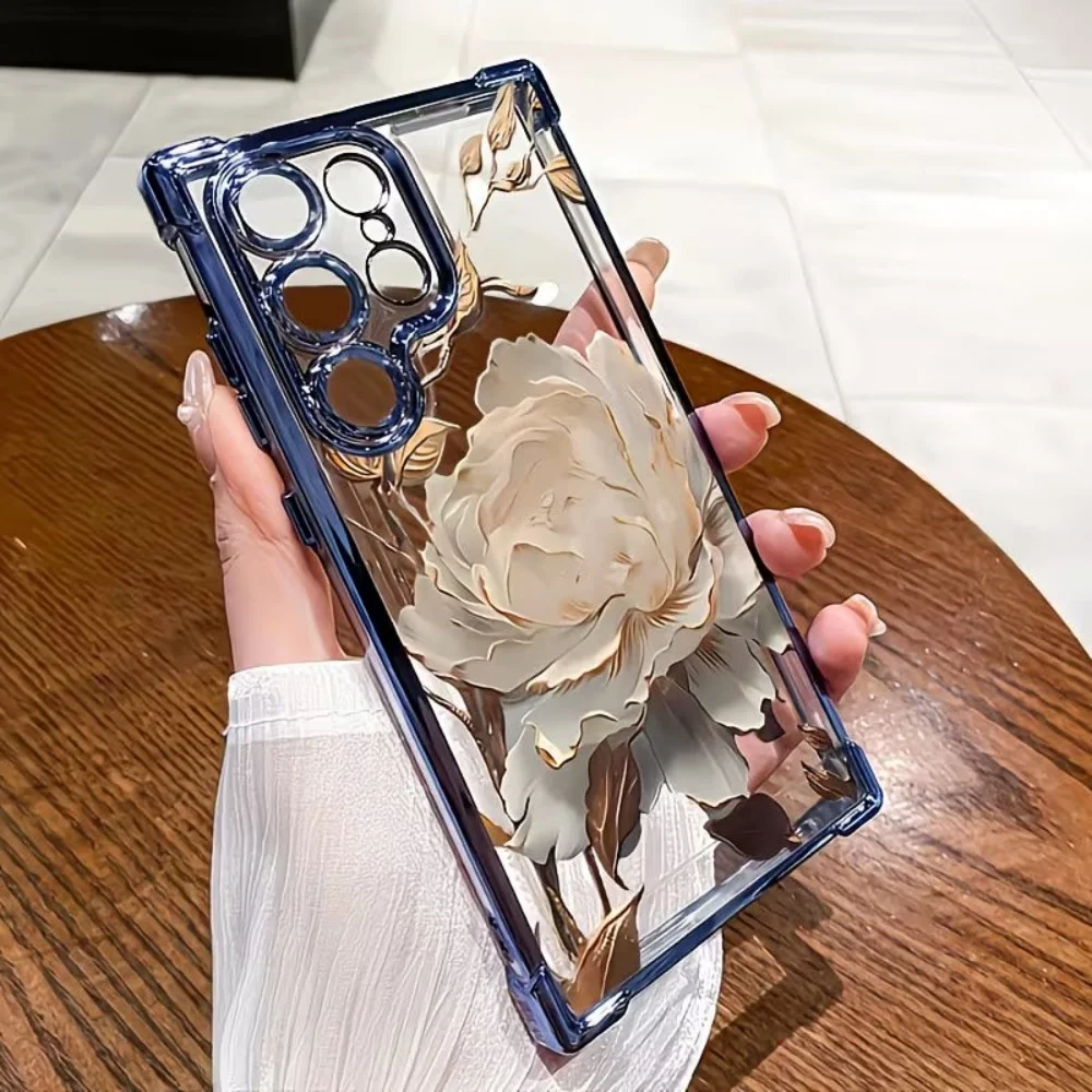 White Rose Plated Four Corner Phone Case with Camera Protection