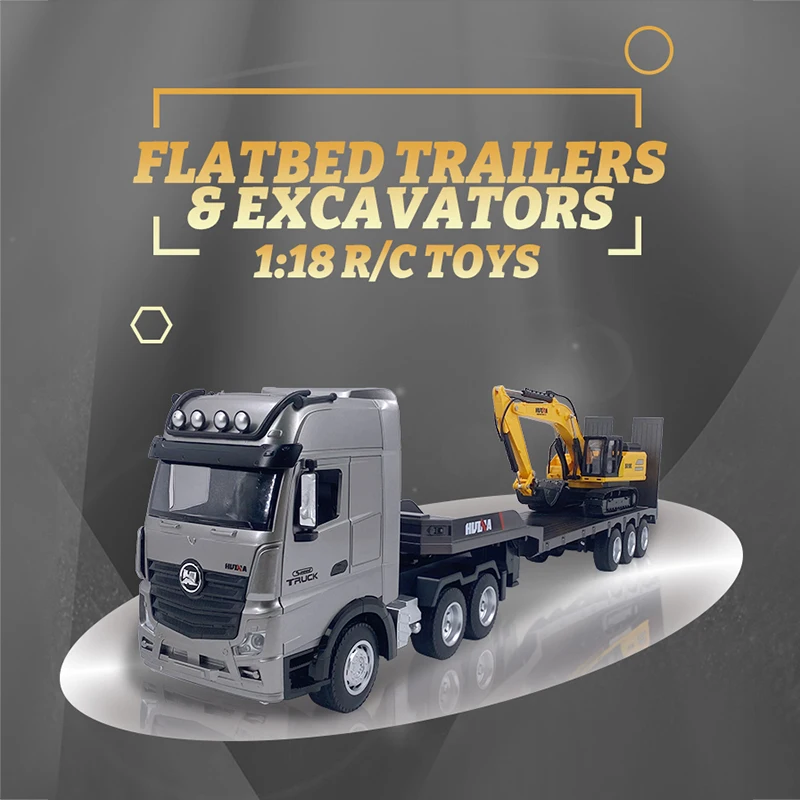 Huina 1522 1:18 RC Trailer Truck Remote Control Simulation Engineering 9CH Remote Control Flatbed Rc Car Excavator Truck Toy Boy 2