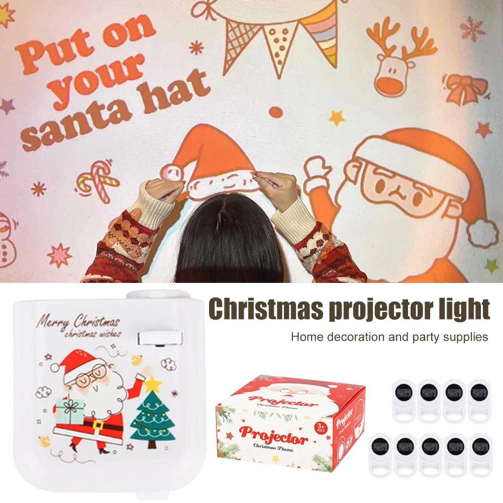

LED Christmas Projector Light Indoor Battery Operated Portable Projection Lamp Xmas Kids Room Home Decoration with 9 Slides