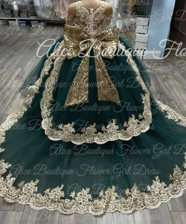Appliques Baby Birthday Party Dress Beading Sequins Flower Girl Gown for Weddings Princess