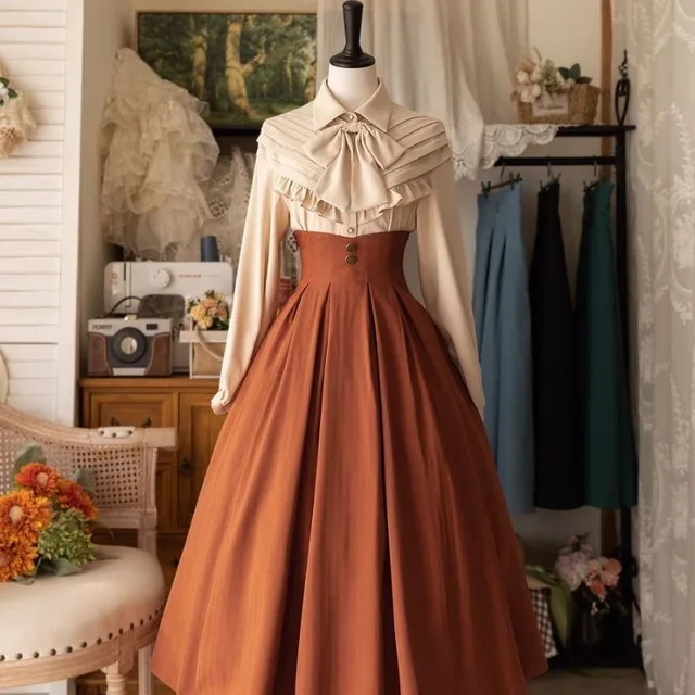 Vintage Victorian Lolita Midi Skirt Women Elegant Sweet Y2k Button Slim A-Line Long Skirts Japanese Female Classical Party Skirt 1