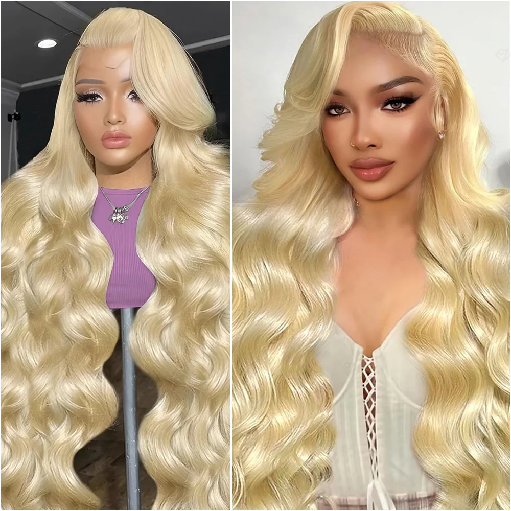 40 Inch 613 Honey Blonde Colored Body Wave Lace Frontal Human Hair Wig Preplucked 13x6 HD Lace Front Wigs For Women 200% Density 1