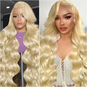 40 Inch 613 Honey Blonde Colored Body Wave Lace Frontal Human Hair Wig Preplucked 13x6 HD Lace Front Wigs For Women 200% Density 1