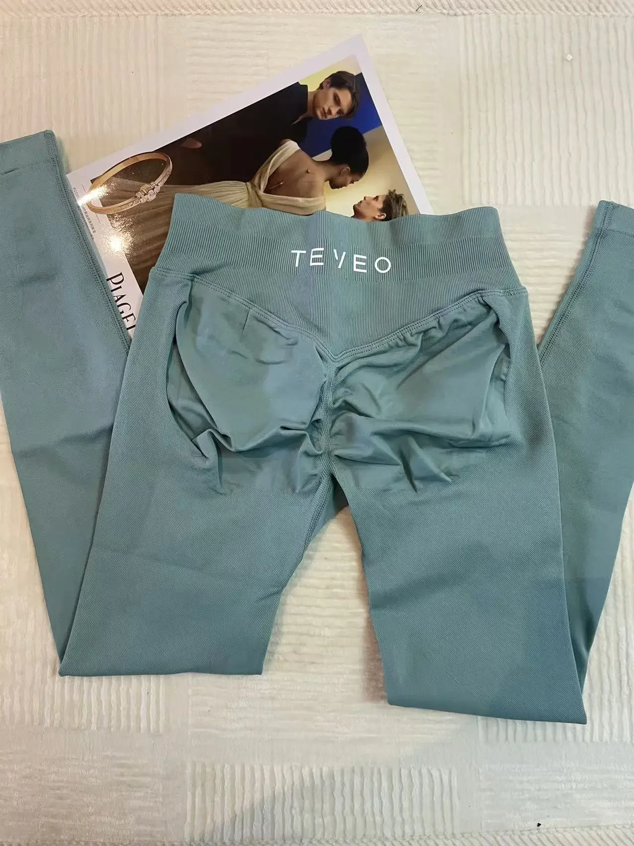 TEVEO Leggings Seamless Yoga Leggings for Women Mid-waist Corset Fitness Tights Ruffled Hips Exercise Leggings Elastic Yoga Pant 4