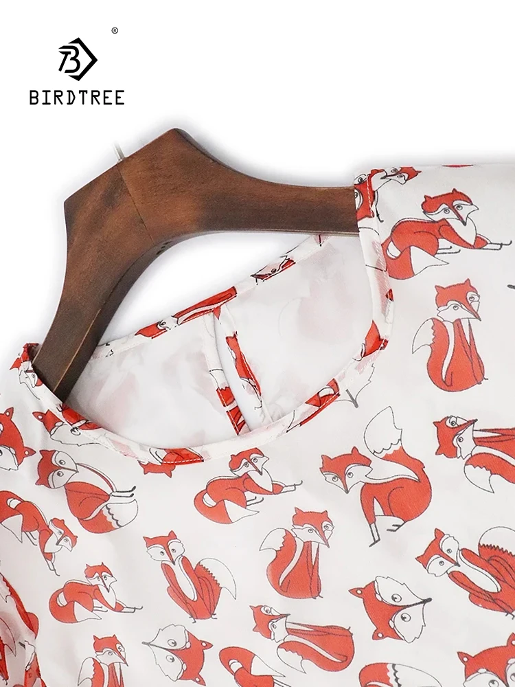 

Женская футболка BirdTree с круглым вырезом и цветочным принтом, элегантные универсальные Ретро футболки, Милая футболка из натурального шелка, новинка весны 2024, топы T41622QC