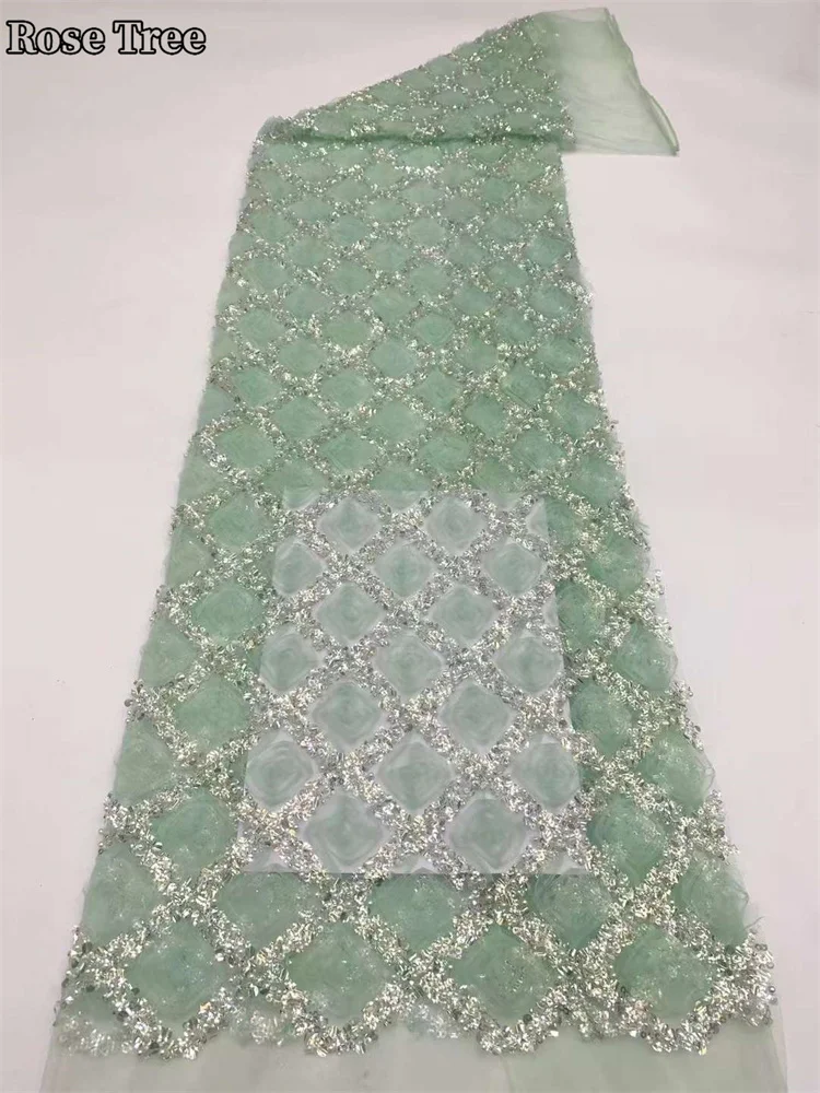 

Luxury African Beaded Lace Fabric 2023 High Quality Nigerian Sequins French Tulle Groom Fabric Material For Wedding