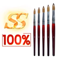 RolinStar SS quality 100% Kolinsky content Acrylic dipping powder red wood penholder Round Shaped nail brush mink durable 1