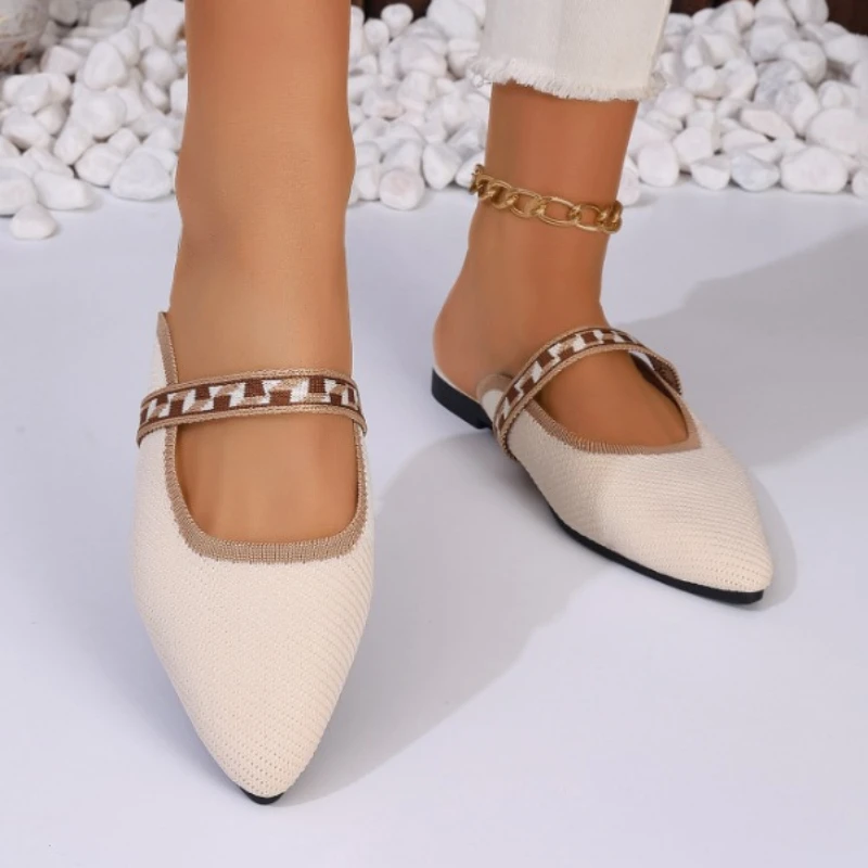 

Шлепанцы женские однотонные с острым носком, пикантная Удобная Уличная Повседневная и удобная обувь на плоской подошве, с закрытым носком, лето