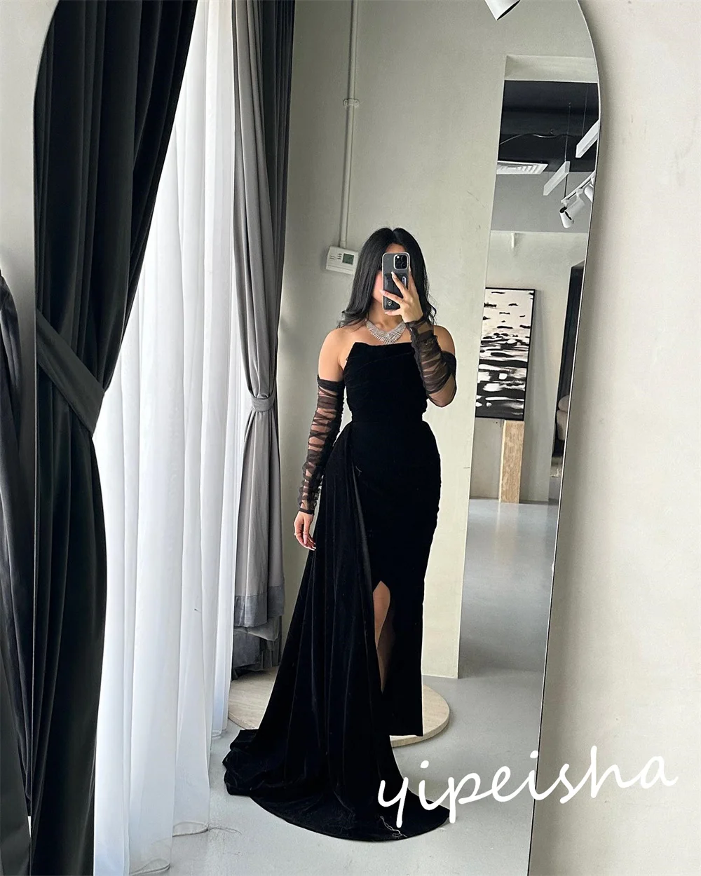 Prom Dress Saudi Arabia Velour Formal Evening A-line Strapless Bespoke Occasion  Anke Length