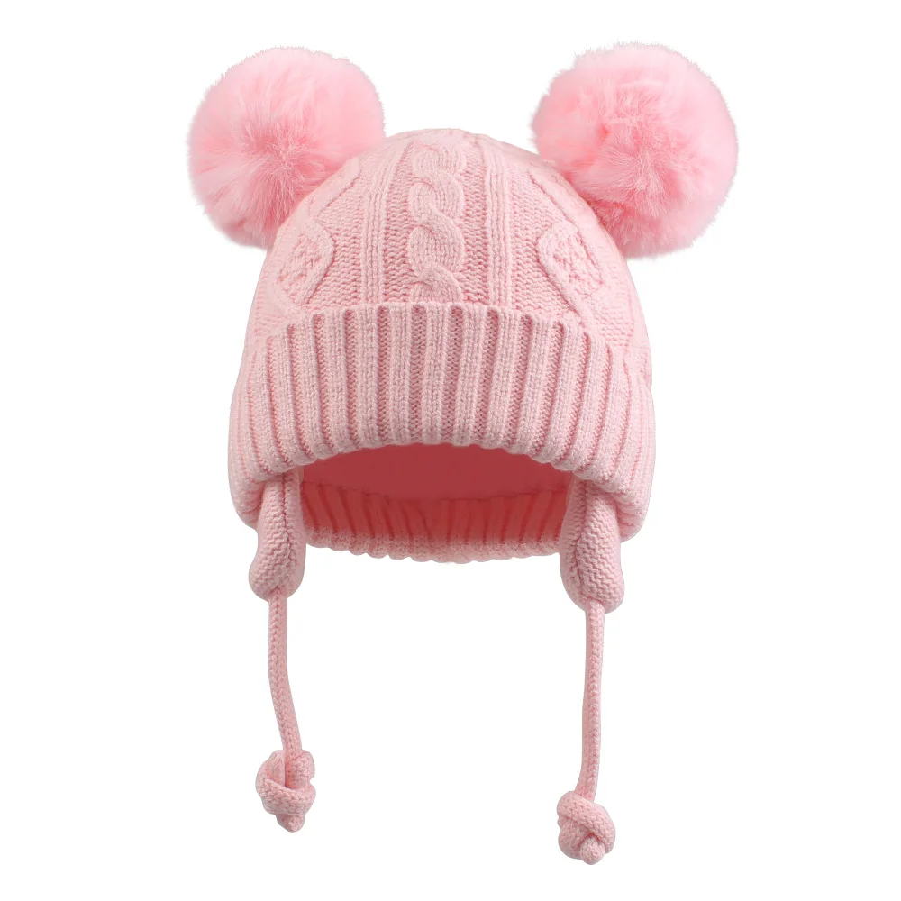 Big Pompom Kids Baby Hat Winter Warm Knitted Girl Cap Bonnet Crochet Ball Beanie 