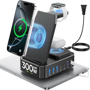 300W GaN III USB-C 65W PD Fast Charging Station, 10-in-1 Wireless Charger Dock for iPhone, MacBook, iWatch & Airpods